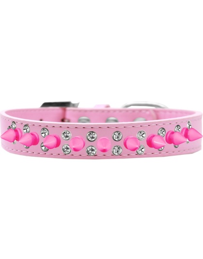 Double Crystal and Bright Pink Spikes Dog Collar Light Pink Size 12