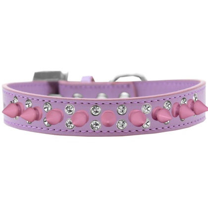 Double Crystal and Light Pink Spikes Dog Collar Lavender Size 12