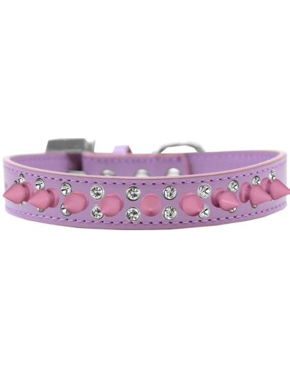 Double Crystal and Light Pink Spikes Dog Collar Lavender Size 12