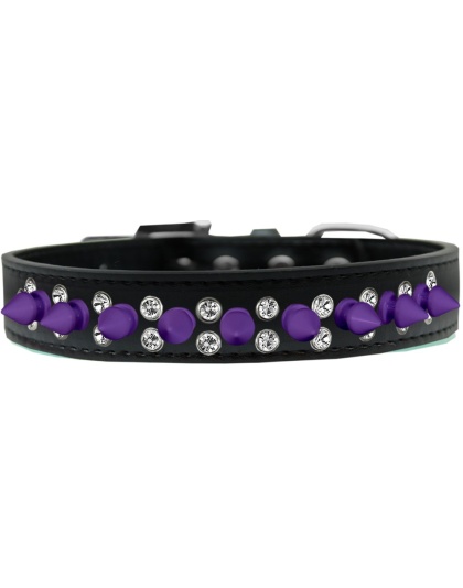 Double Crystal and Purple Spikes Dog Collar Black Size 12