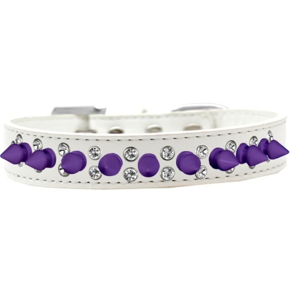 Double Crystal and Purple Spikes Dog Collar White Size 12