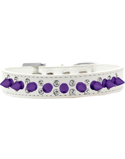 Double Crystal and Purple Spikes Dog Collar White Size 12