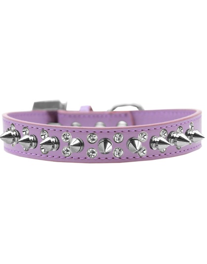 Double Crystal and Silver Spikes Dog Collar Lavender Size 12