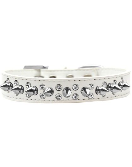 Double Crystal and Silver Spikes Dog Collar White Size 12