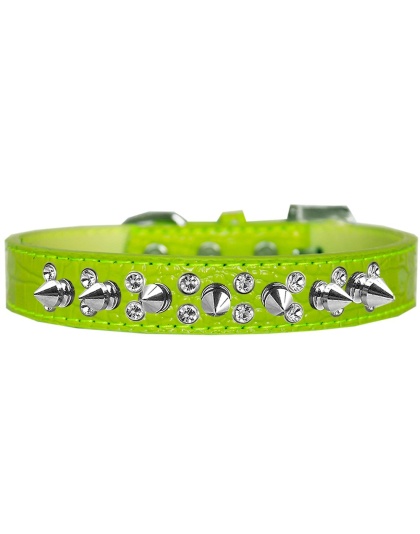 Double Crystal and Spike Croc Dog Collar Lime Green Size 12