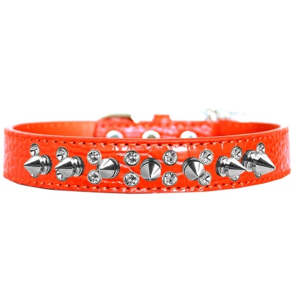 Double Crystal and Spike Croc Dog Collar Orange Size 12