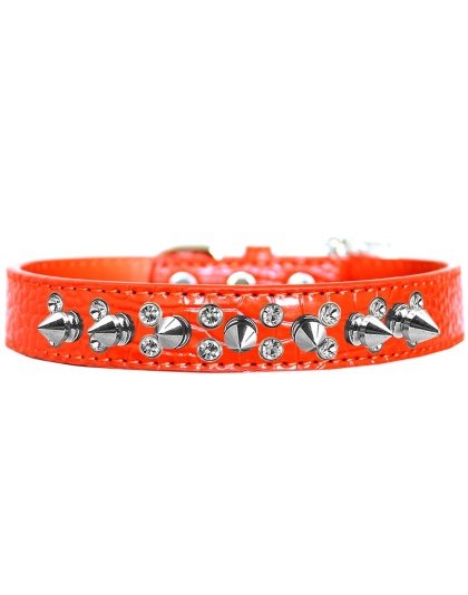 Double Crystal and Spike Croc Dog Collar Orange Size 12