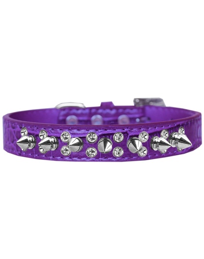 Double Crystal and Spike Croc Dog Collar Purple Size 12