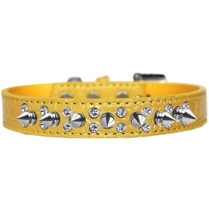 Double Crystal and Spike Croc Dog Collar Yellow Size 12
