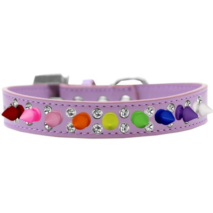 Double Crystal with Rainbow Spikes Dog Collar Lavender Size 12