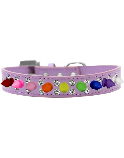Double Crystal with Rainbow Spikes Dog Collar Lavender Size 12