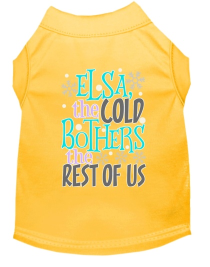 Elsa, the Cold Screen Print Dog Shirt Yellow Lg