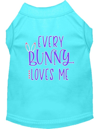 Every Bunny Loves me Screen Print Dog Shirt Aqua Lg