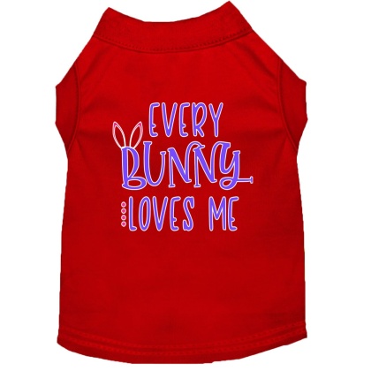 Every Bunny Loves me Screen Print Dog Shirt Red Lg