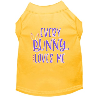 Every Bunny Loves me Screen Print Dog Shirt Yellow Lg