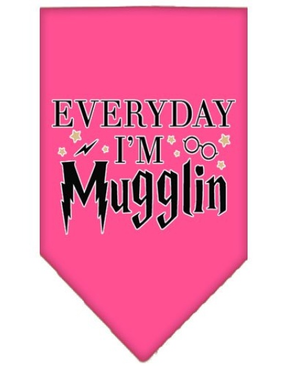 Everyday I'm Mugglin Screen Print Bandana Bright Pink Large