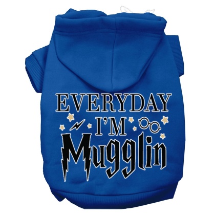 Everyday I'm Mugglin Screen Print Dog Hoodie Blue L