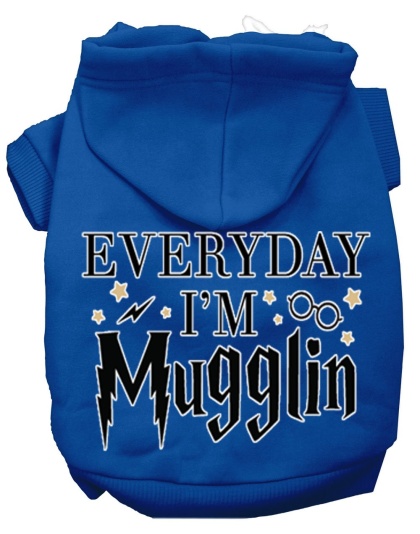 Everyday I'm Mugglin Screen Print Dog Hoodie Blue L