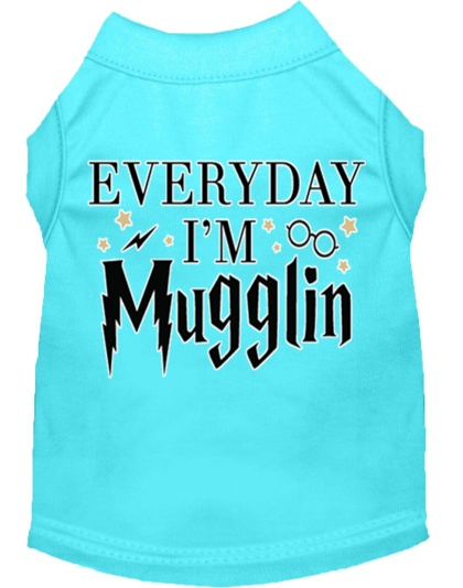 Everyday I'm Mugglin Screen Print Dog Shirt Aqua Lg