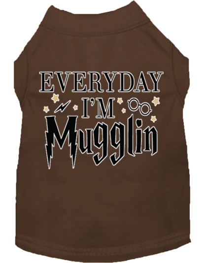 Everyday I'm Mugglin Screen Print Dog Shirt Brown Lg