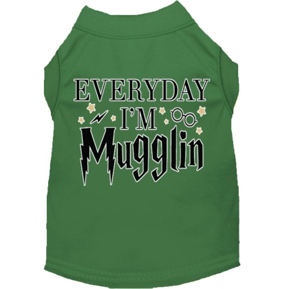 Everyday I'm Mugglin Screen Print Dog Shirt Green Lg