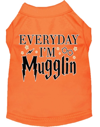 Everyday I'm Mugglin Screen Print Dog Shirt Orange Lg