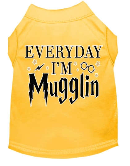 Everyday I'm Mugglin Screen Print Dog Shirt Yellow Lg