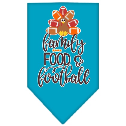 Family, Food, and Football Screen Print Bandana Turquoise Large