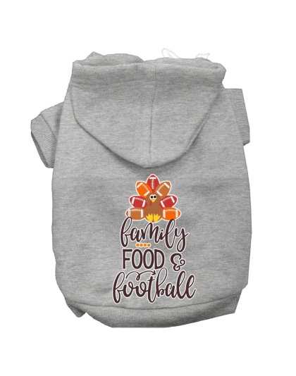 Family, Food, and Football Screen Print Dog Hoodie Grey L