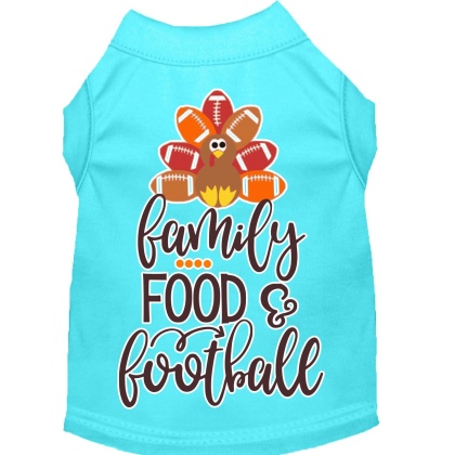 Family, Food, and Football Screen Print Dog Shirt Aqua Lg