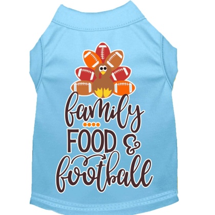 Family, Food, and Football Screen Print Dog Shirt Baby Blue Lg