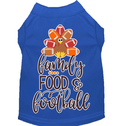 Family, Food, and Football Screen Print Dog Shirt Blue Lg