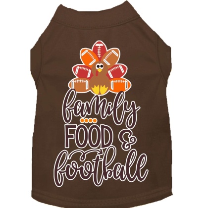 Family, Food, and Football Screen Print Dog Shirt Brown Lg