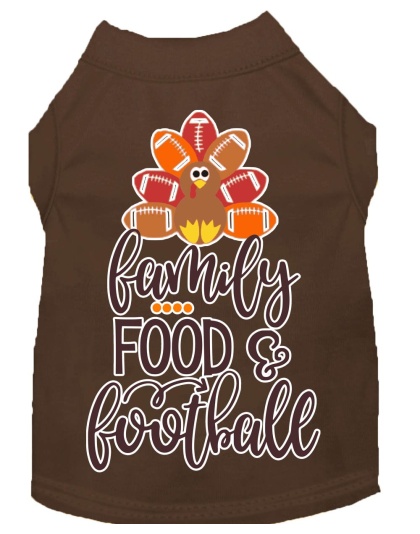 Family, Food, and Football Screen Print Dog Shirt Brown Lg