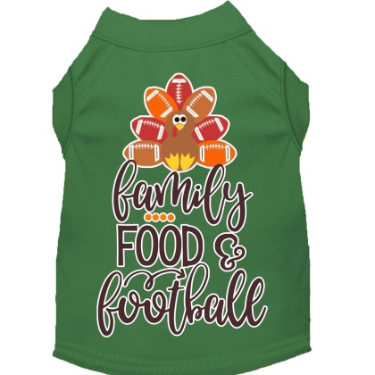 Family, Food, and Football Screen Print Dog Shirt Green Lg