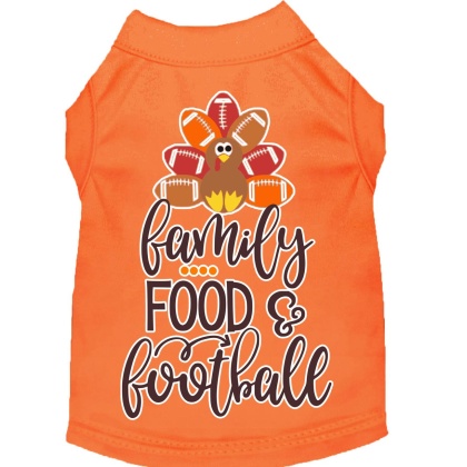 Family, Food, and Football Screen Print Dog Shirt Orange Lg