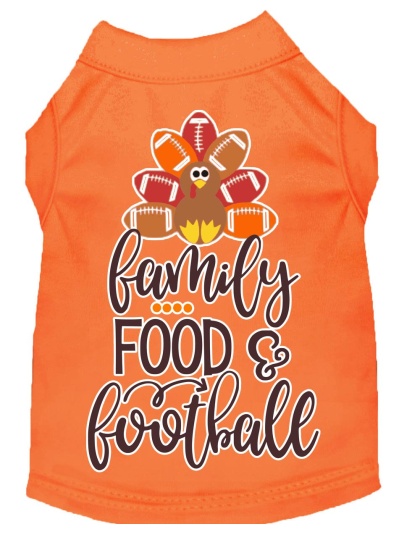 Family, Food, and Football Screen Print Dog Shirt Orange Lg