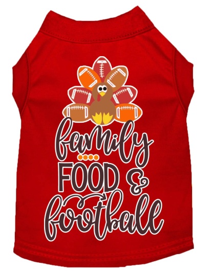 Family, Food, and Football Screen Print Dog Shirt Red Lg