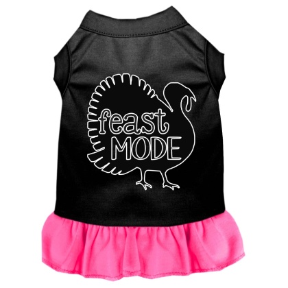 Feast Mode Screen Print Dog Dress Black with Bright Pink Lg