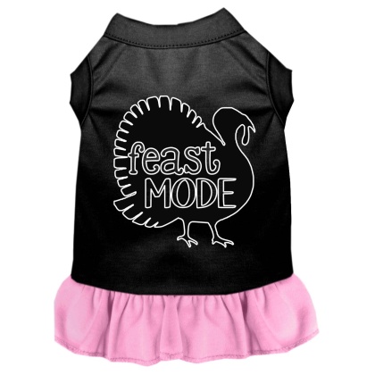 Feast Mode Screen Print Dog Dress Black with Light Pink Lg