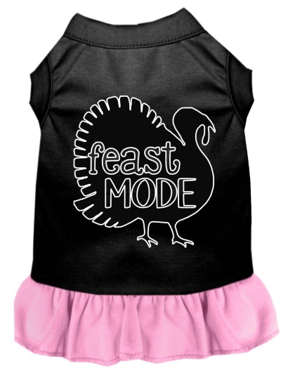 Feast Mode Screen Print Dog Dress Black with Light Pink Lg
