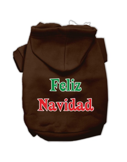 Feliz Navidad Screen Print Pet Hoodies Brown L