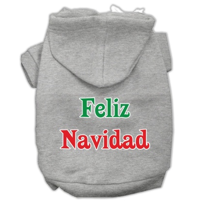 Feliz Navidad Screen Print Pet Hoodies Grey L