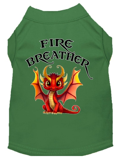 Fire Breather Dragon Screen Print Dog Shirt Green XS (8)