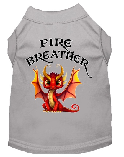 Fire Breather Dragon Screen Print Dog Shirt Grey XS (8)