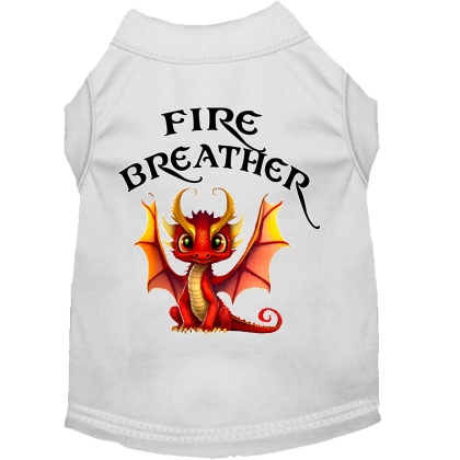 Fire Breather Dragon Screen Print Dog Shirt White XS (8)