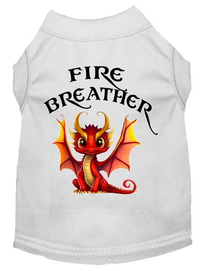 Fire Breather Dragon Screen Print Dog Shirt White XS (8)