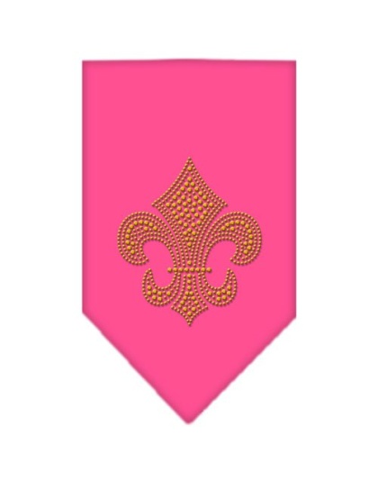 Fleur De Lis Gold Rhinestone Bandana Bright Pink Large