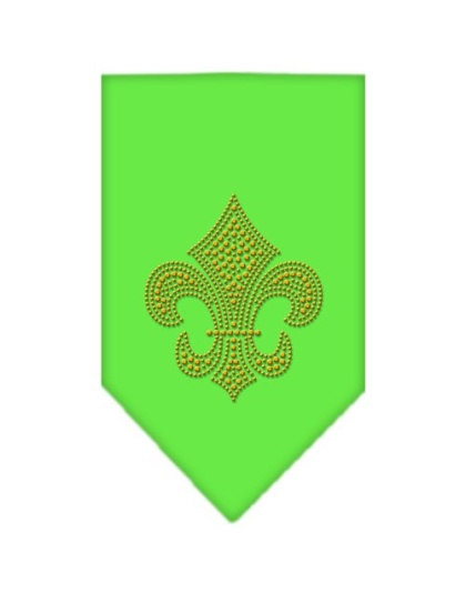 Fleur De Lis Gold Rhinestone Bandana Lime Green Large