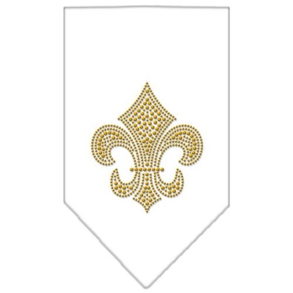 Fleur De Lis Gold Rhinestone Bandana White Large